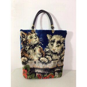 Antique Large Cat Print Tapestry Tote Shoulder Bag